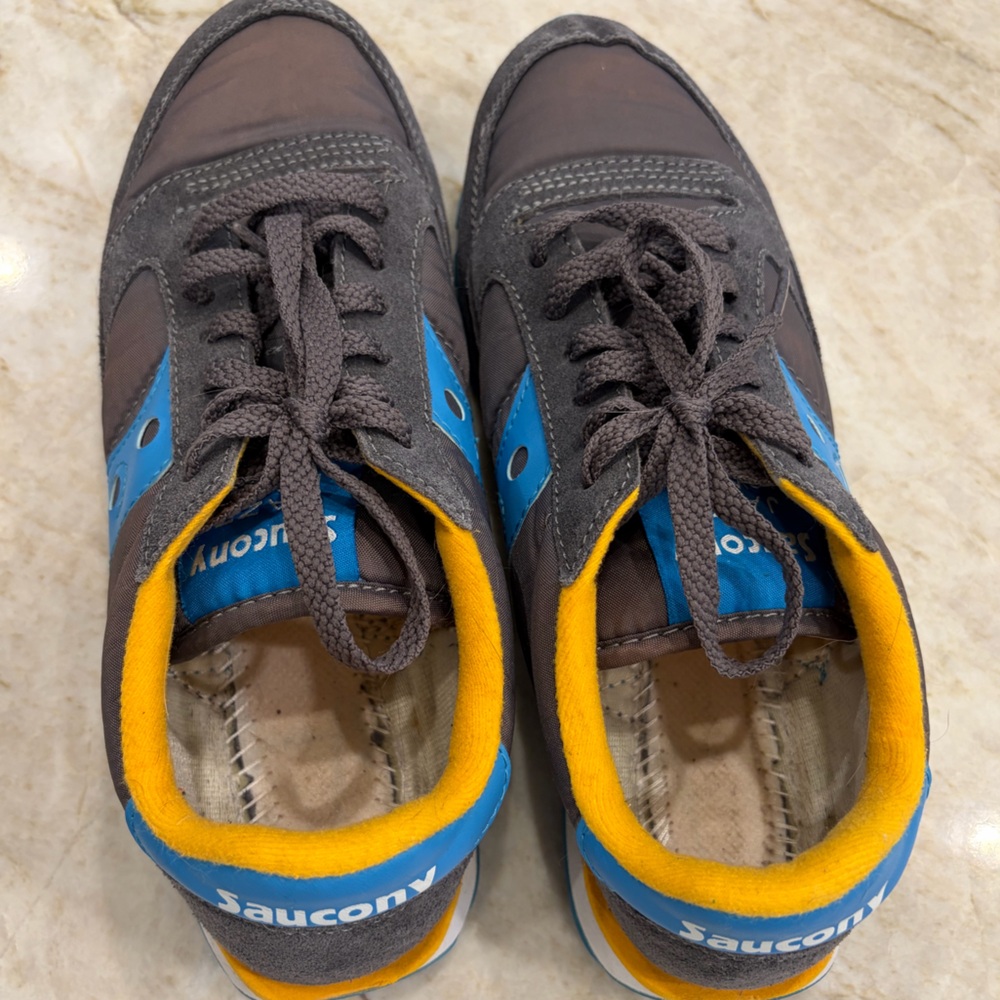 Saucony Retro Low Top Sneakers Gray Blue Yellow Size 8 Lace Up Running Y2K Pop - Picture 5 of 10